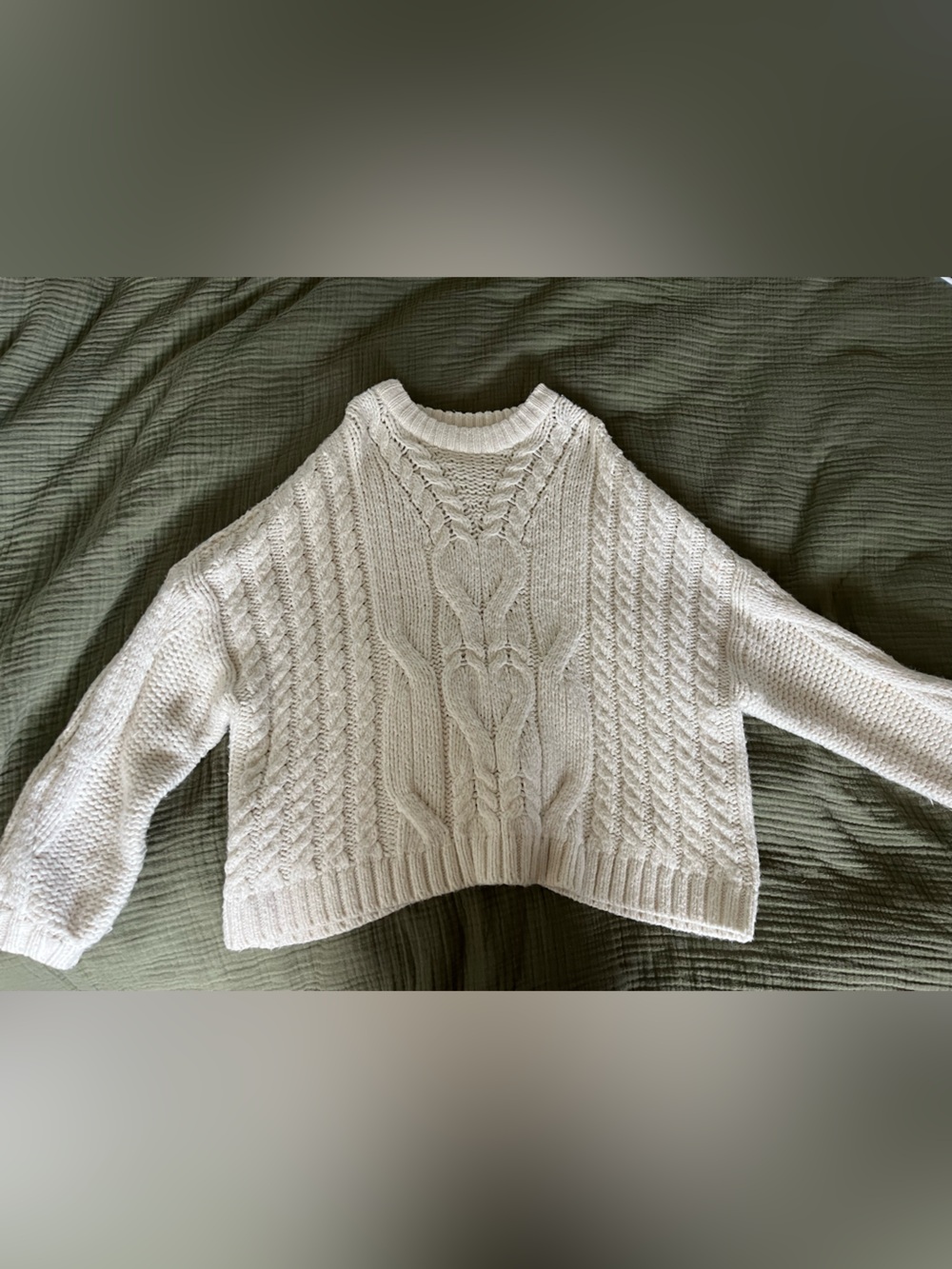 aerie Cream Cable-Knit Crewneck Sweater